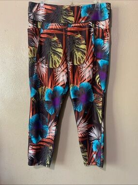 Jones New York Tropical Floral Ankle Leggings - Blue, Orange & Green